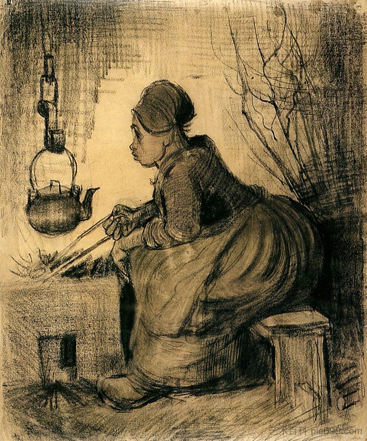 炉边的女人 Woman by a Hearth (1885; Nunen / Nuenen,Netherlands ),文森特·梵高