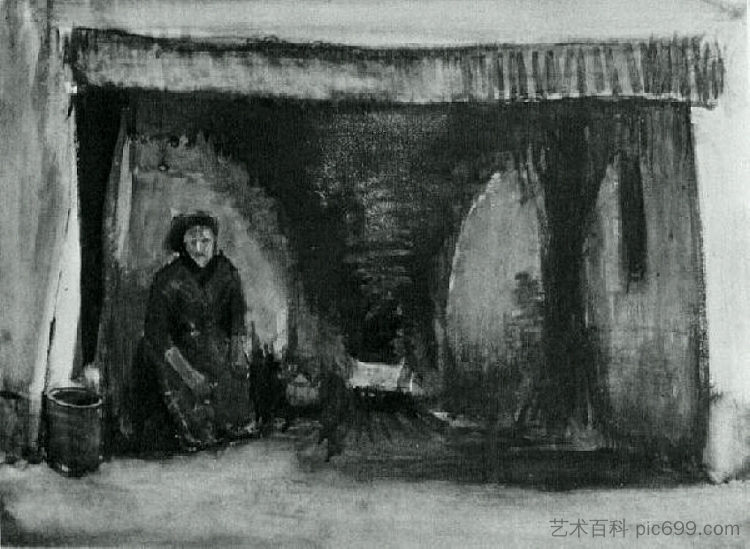 壁炉旁的女人 Woman by the Fireplace (1885; Nunen / Nuenen,Netherlands  )，文森特·梵高