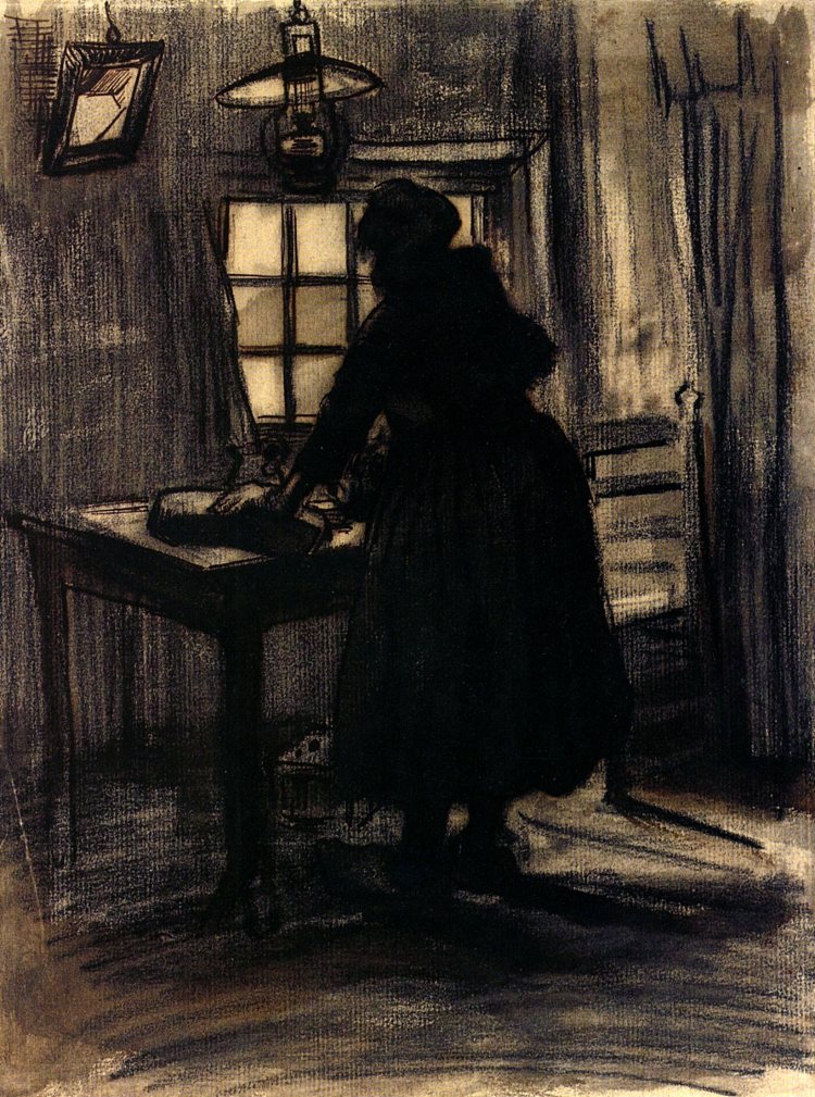 切面包的女人 Woman Cutting Bread (1885; Nunen / Nuenen,Netherlands  )，文森特·梵高