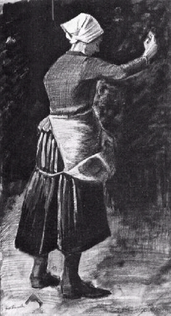 喂鸡的妇女 Woman Feeding Chickens (1883; Haag / Den Haag / La Haye / The Hague,Netherlands ),文森特·梵高