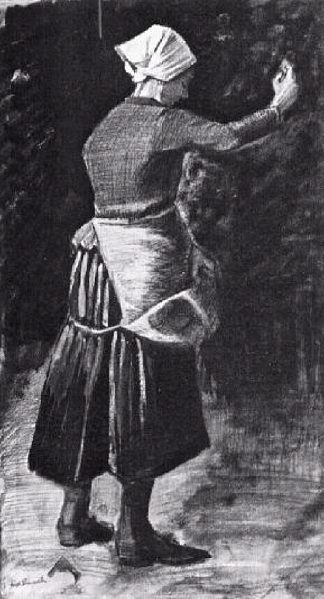 喂鸡的妇女 Woman Feeding Chickens (1883; Haag / Den Haag / La Haye / The Hague,Netherlands                     )，文森特·梵高