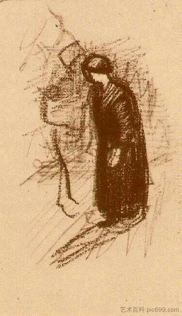 女人在深色连衣裙， 走路 Woman in Dark Dress, Walking (1886; Nunen / Nuenen,Netherlands  )，文森特·梵高