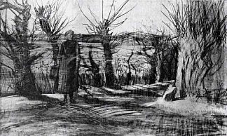 和波拉德·柳树在一起的女人 Woman on a Road with Pollard Willows (1882; Haag / Den Haag / La Haye / The Hague,Netherlands                     )，文森特·梵高