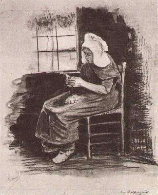 在窗边削土豆的女人 Woman Peeling Potatoes near a Window (1881; Netherlands                     )，文森特·梵高