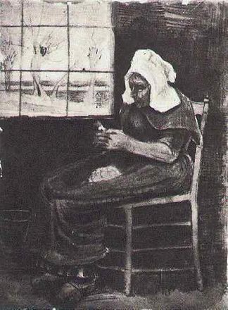 在窗边削土豆的女人 Woman Peeling Potatoes near a Window (1881; Netherlands                     )，文森特·梵高