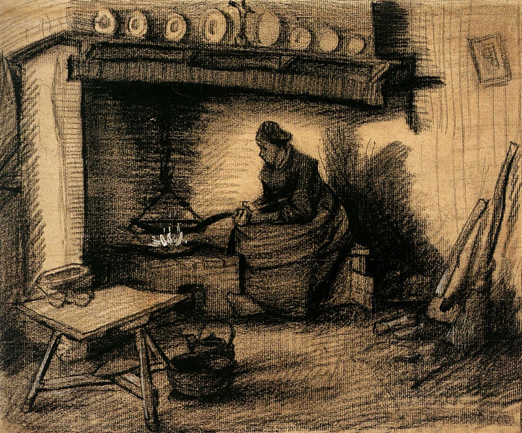 准备饭菜的妇女 Woman Preparing a Meal (1885; Nunen / Nuenen,Netherlands  )，文森特·梵高