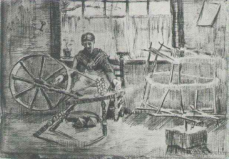 妇女捻纱 Woman Reeling Yarn (1884; Nunen / Nuenen,Netherlands ),文森特·梵高