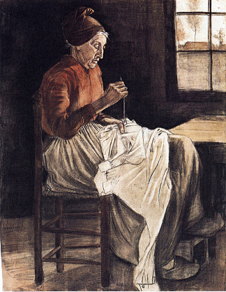 女人缝纫 Woman Sewing (1881; Netherlands                     )，文森特·梵高