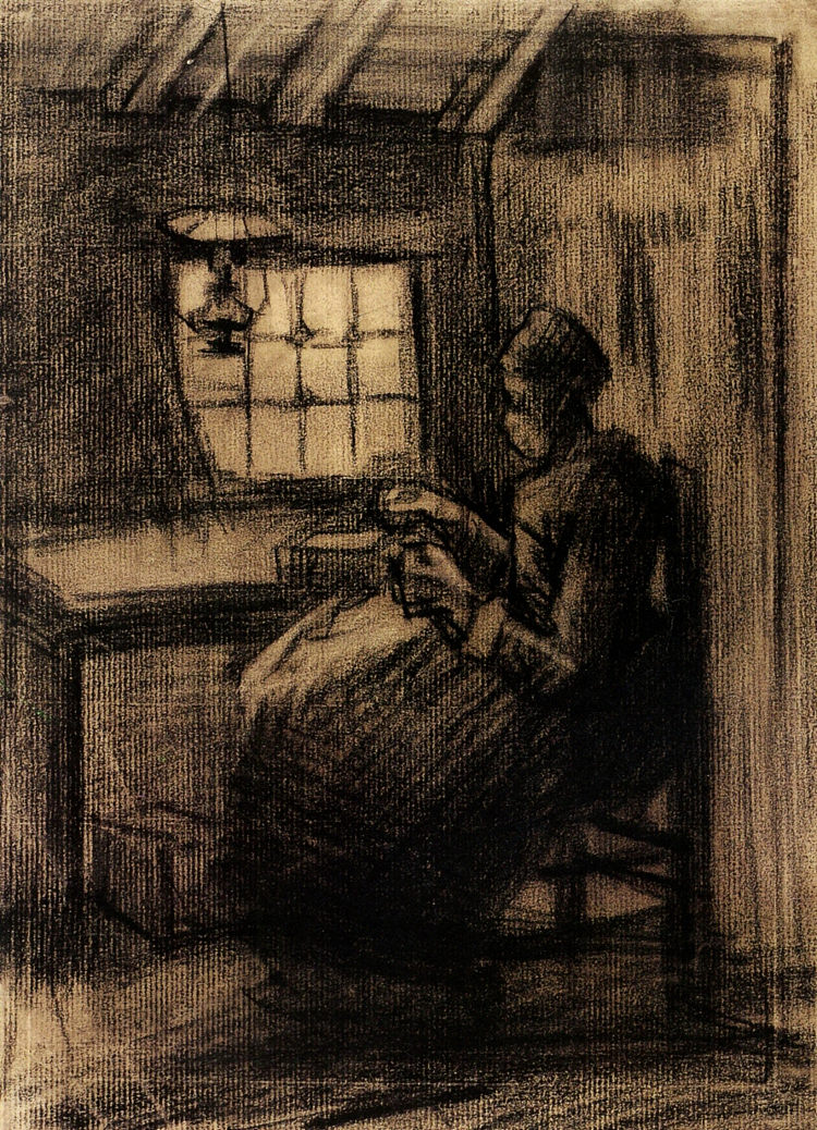 女人缝纫 Woman Sewing (1885; Nunen / Nuenen,Netherlands  )，文森特·梵高