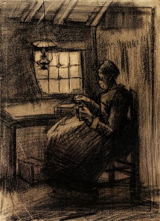 女人缝纫 Woman Sewing (1885; Nunen / Nuenen,Netherlands                     )，文森特·梵高