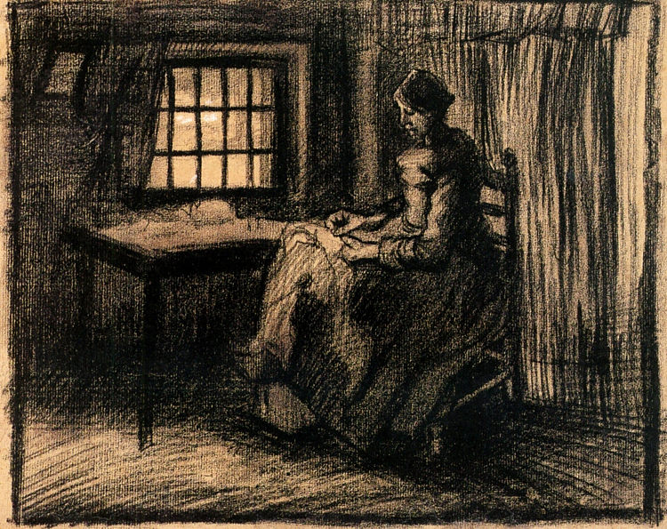 女人缝纫 Woman Sewing (1885; Nunen / Nuenen,Netherlands  )，文森特·梵高