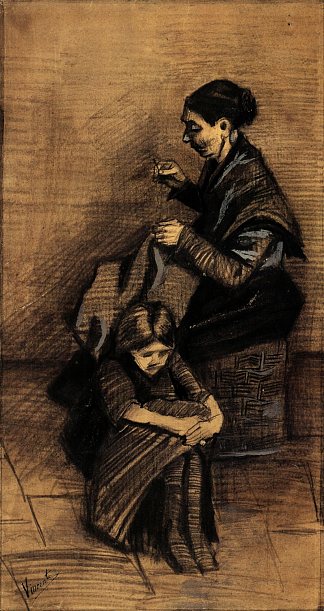 女人在缝纫，和一个女孩 Woman Sewing, with a Girl (1883; Haag / Den Haag / La Haye / The Hague,Netherlands                     )，文森特·梵高