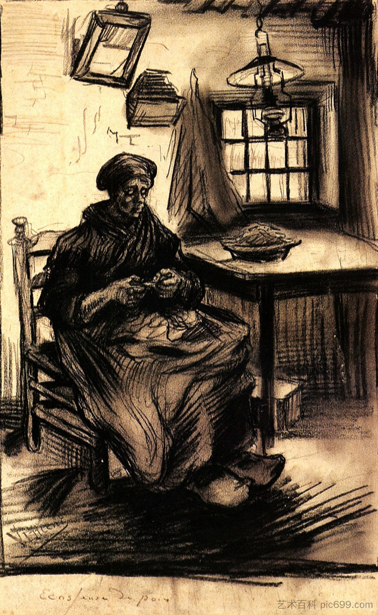 剥豌豆的女人 Woman Shelling Peas (1885; Nunen / Nuenen,Netherlands  )，文森特·梵高