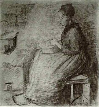 女人，坐在火边，削土豆 Woman, Sitting by the Fire, Peeling Potatoes (1885; Nunen / Nuenen,Netherlands                     )，文森特·梵高