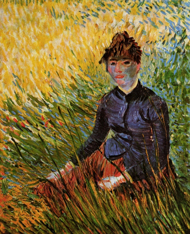 坐在草地上的女人 Woman Sitting in the Grass (1887; Paris,France  )，文森特·梵高