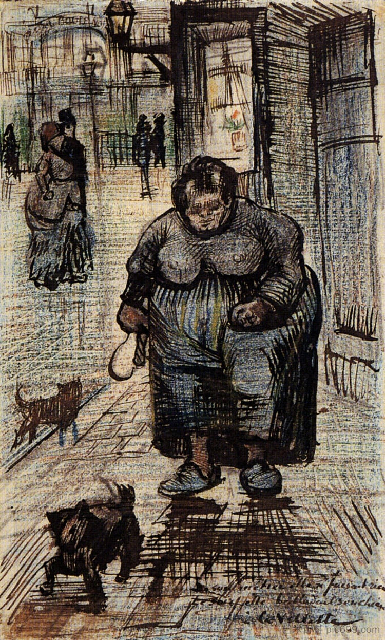 女人遛狗 Woman Walking Her Dog (1886; Paris,France  )，文森特·梵高