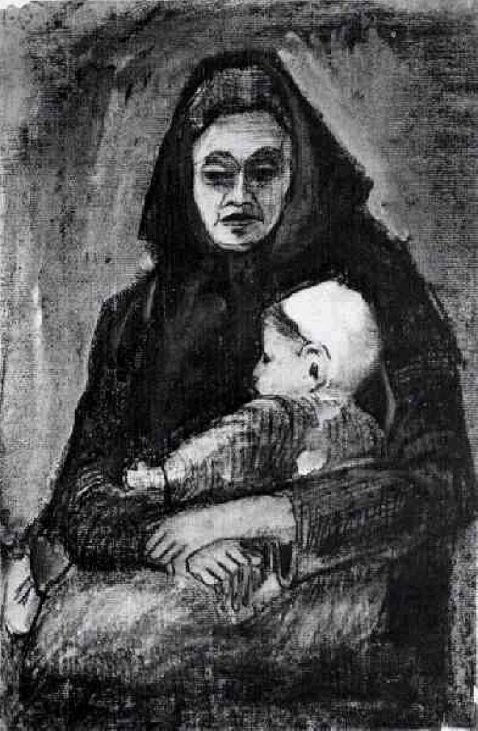 腿上抱着婴儿的女人 Woman with Baby on her Lap, Half-Length (1883; Haag / Den Haag / La Haye / The Hague,Netherlands ),文森特·梵高