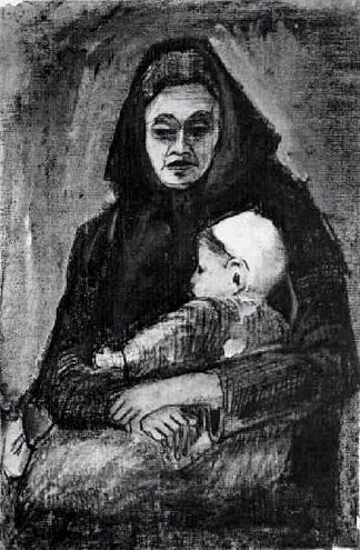 腿上抱着婴儿的女人 Woman with Baby on her Lap, Half-Length (1883; Haag / Den Haag / La Haye / The Hague,Netherlands                     )，文森特·梵高