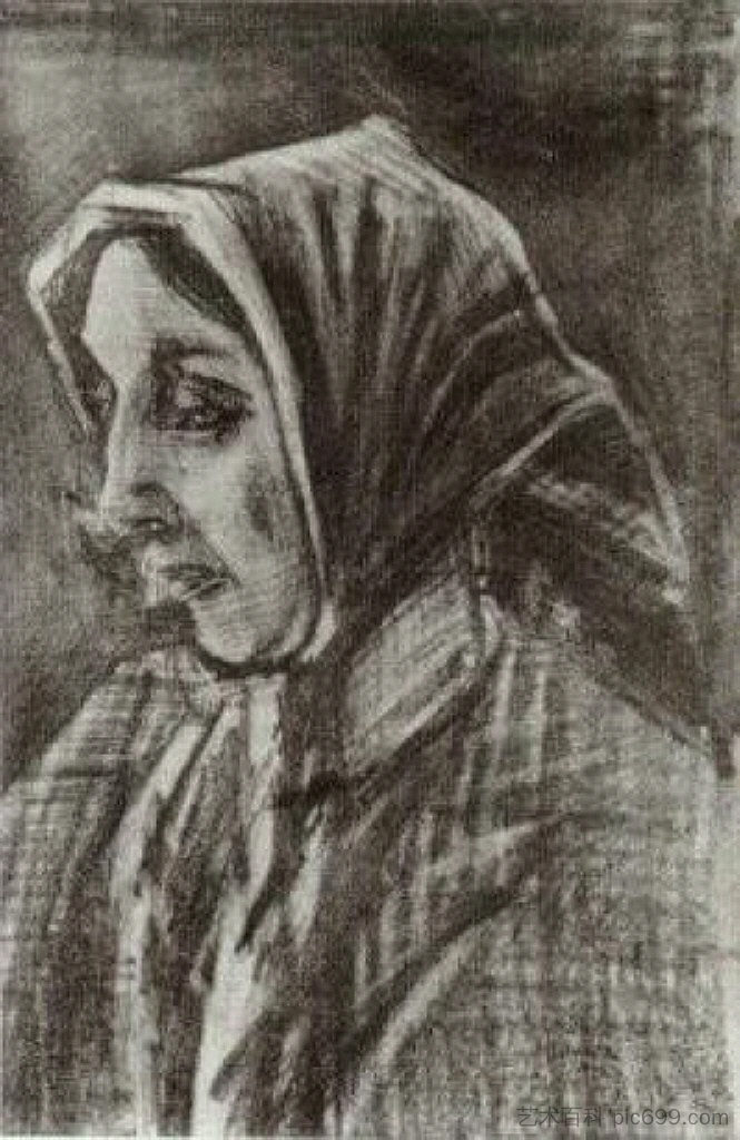 Woman with Shawl over her Hair, Head Woman with Shawl over her Hair, Head (1883; Haag / Den Haag / La Haye / The Hague,Netherlands  )，文森特·梵高