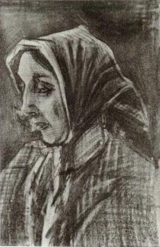 Woman with Shawl over her Hair, Head Woman with Shawl over her Hair, Head (1883; Haag / Den Haag / La Haye / The Hague,Netherlands                     )，文森特·梵高