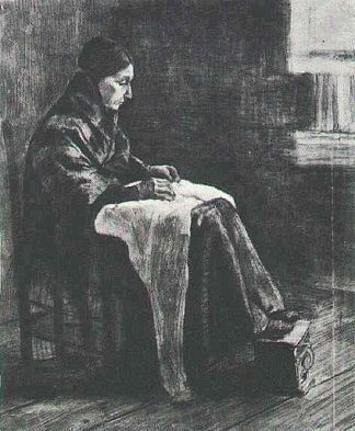 拿着披肩的女人在缝纫 Woman with Shawl, Sewing (1883; Haag / Den Haag / La Haye / The Hague,Netherlands                     )，文森特·梵高