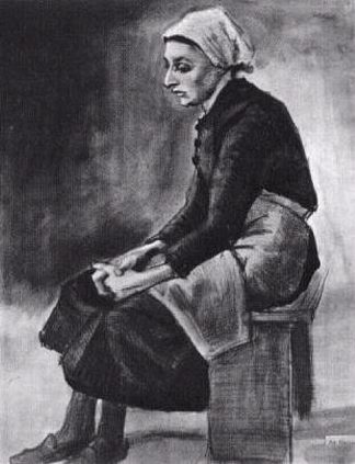 头缠白布的女人，坐在长凳上 Woman with White Cloth around her Head, Sitting on a Bench (1883; Haag / Den Haag / La Haye / The Hague,Netherlands                     )，文森特·梵高