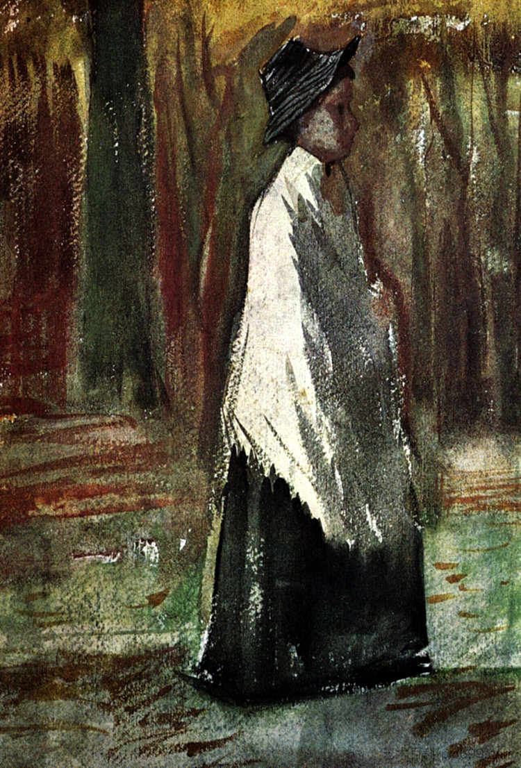 树林里戴白披肩的女人 Woman with White Shawl in a Wood (1882; Haag / Den Haag / La Haye / The Hague,Netherlands ),文森特·梵高