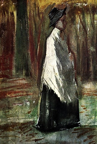 树林里戴白披肩的女人 Woman with White Shawl in a Wood (1882; Haag / Den Haag / La Haye / The Hague,Netherlands                     )，文森特·梵高