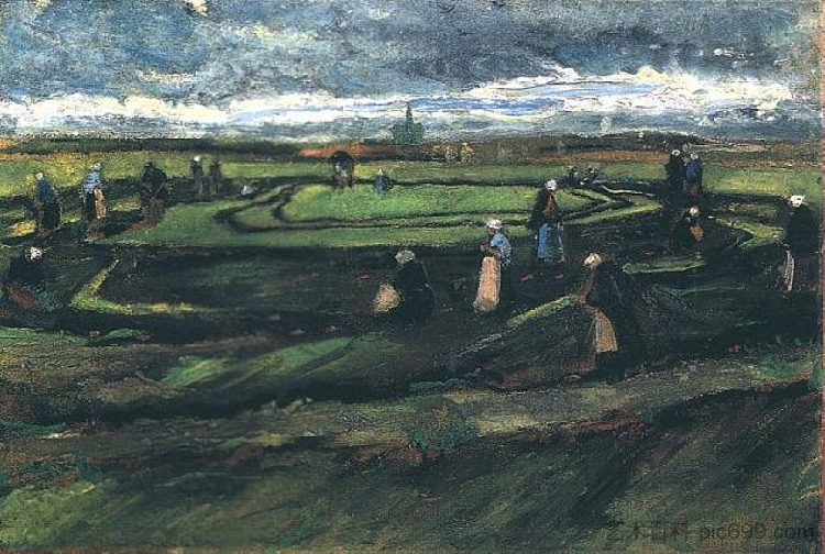 妇女在沙丘上补网 Women Mending Nets in the Dunes (1882; Haag / Den Haag / La Haye / The Hague,Netherlands ),文森特·梵高