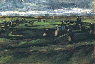妇女在沙丘上补网 Women Mending Nets in the Dunes (1882; Haag / Den Haag / La Haye / The Hague,Netherlands                     )，文森特·梵高