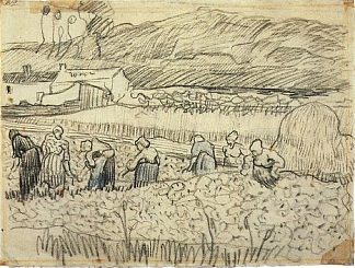 在麦田里工作的妇女 Women Working in Wheat Field (1890; Auvers-sur-oise,France                     )，文森特·梵高