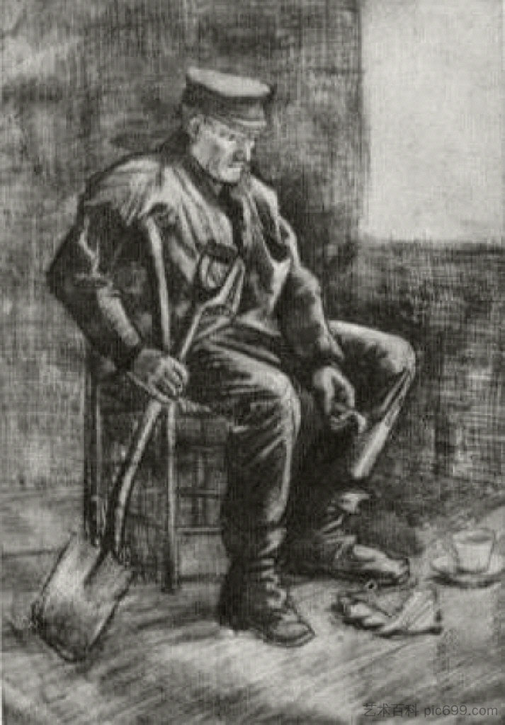 拿着铁锹的工人，坐在窗边 Workman with Spade, Sitting near the Window (1883; Haag / Den Haag / La Haye / The Hague,Netherlands  )，文森特·梵高