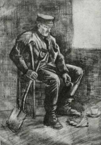 拿着铁锹的工人，坐在窗边 Workman with Spade, Sitting near the Window (1883; Haag / Den Haag / La Haye / The Hague,Netherlands                     )，文森特·梵高