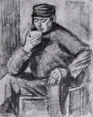 年轻人，手里拿着杯子，半身坐着 Young Man, Sitting with a Cup in his Hand, Half-Length (1883; Haag / Den Haag / La Haye / The Hague,Netherlands                     )，文森特·梵高