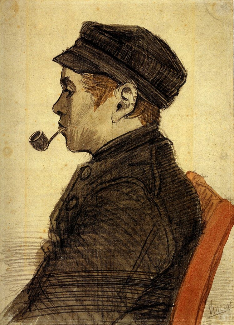 拿烟斗的年轻人 Young Man with a Pipe (1884; Nunen / Nuenen,Netherlands  )，文森特·梵高