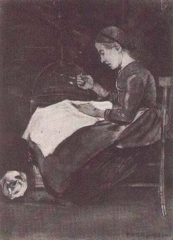 年轻女子缝纫 Young Woman Sewing (1881; Netherlands  )，文森特·梵高