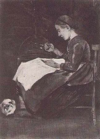 年轻女子缝纫 Young Woman Sewing (1881; Netherlands                     )，文森特·梵高
