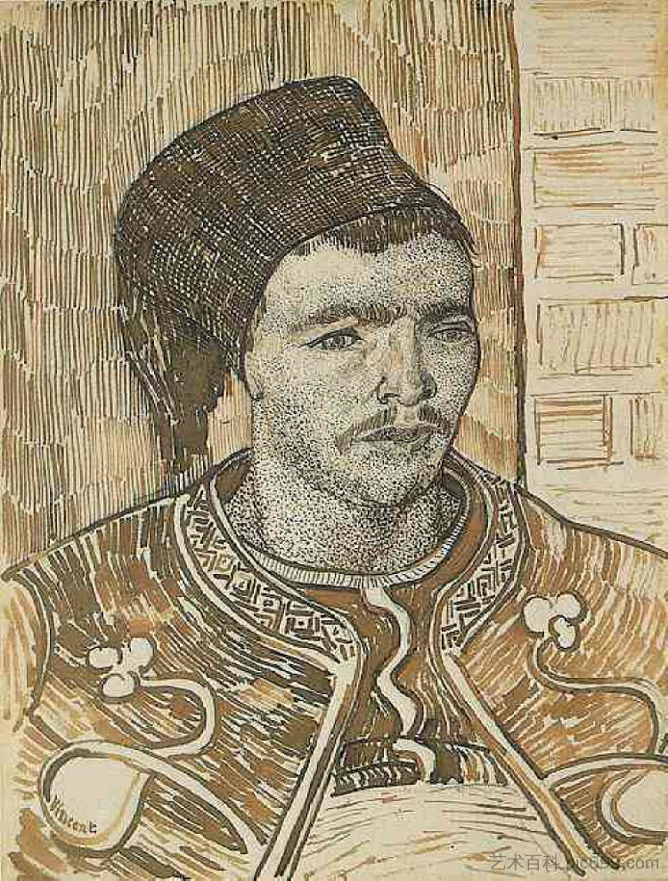 祖阿夫，半身影 Zouave, Half-Figure (1888; Arles,Bouches-du-Rhône,France  )，文森特·梵高