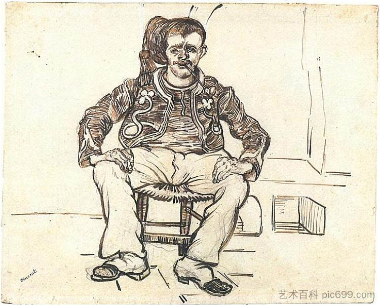 祖阿夫坐着，整个人物 Zouave Sitting, Whole Figure (1888; Arles,Bouches-du-Rhône,France  )，文森特·梵高