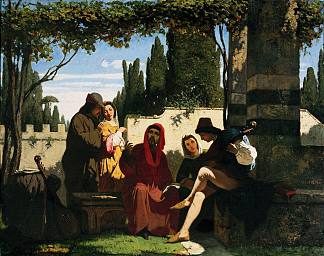 十四世纪的托斯卡纳小说家（讲故事的人） Tuscan Novelists (Storytellers) of the Fourteenth Century (c.1860)，文森佐·卡比安卡