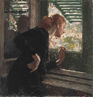 窗前的女士 Lady at a Window (c.1900)，文森佐·伊罗利