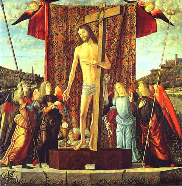 基督与受难的象征被天使包围 Christ with the Symbols of the Passion Surrounded by Angels (1496; Italy  )，维托雷·卡尔帕乔