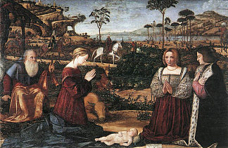 圣家与两个捐赠者 Holy Family with Two Donors (1505; Italy                     )，维托雷·卡尔帕乔