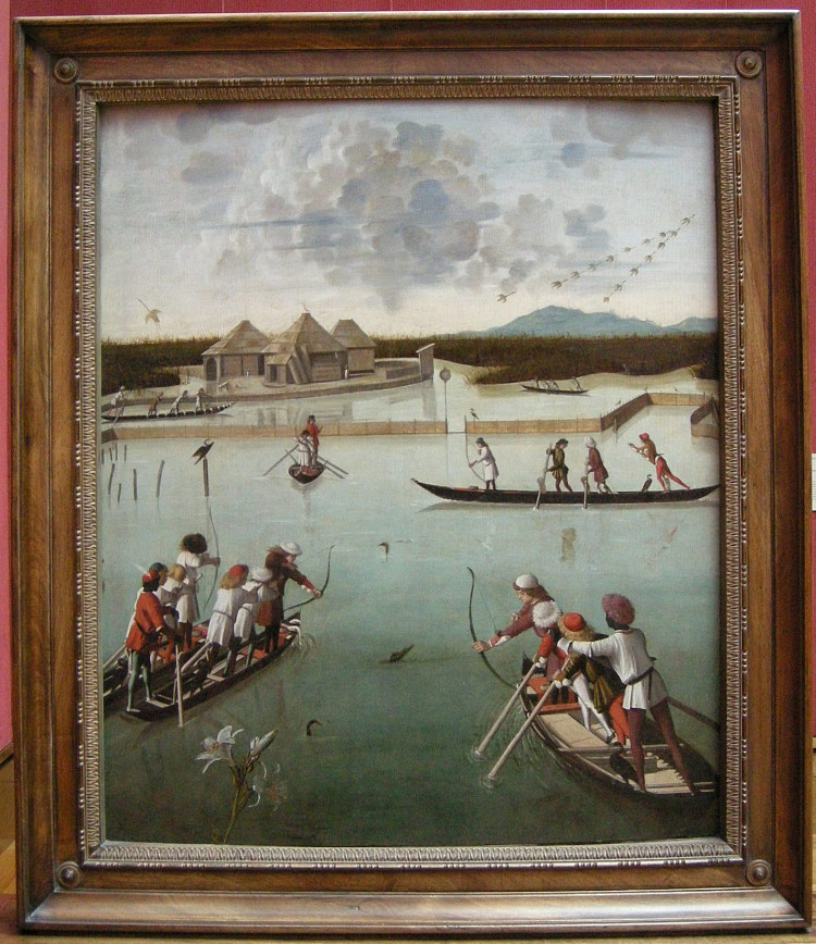 在泻湖上狩猎 Hunting on the Lagoon (c.1490; Italy  )，维托雷·卡尔帕乔