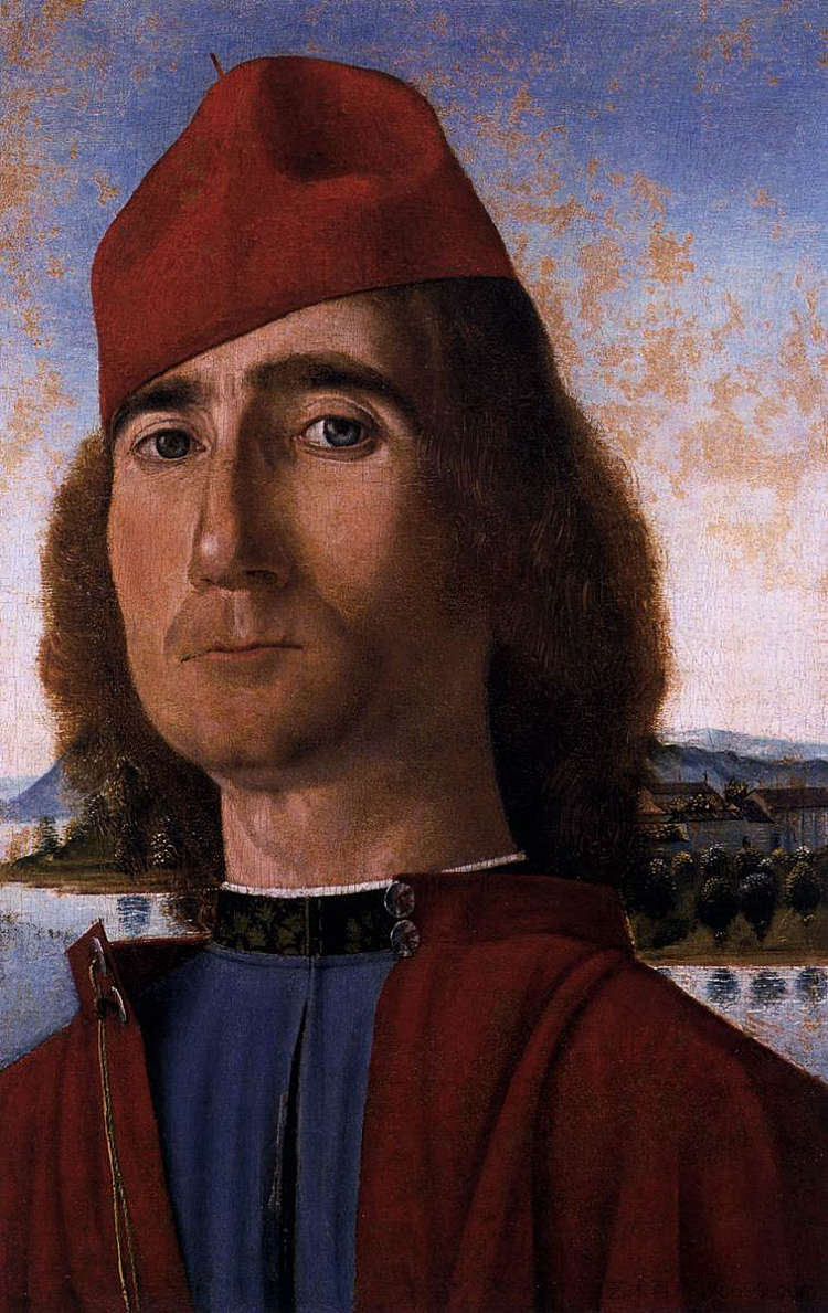 一个戴着红色贝雷帽的无名男子的肖像 Portrait of an Unknown Man with Red Beret (1493; Italy ),维托雷·卡尔帕乔