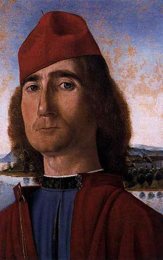 一个戴着红色贝雷帽的无名男子的肖像 Portrait of an Unknown Man with Red Beret (1493; Italy                     )，维托雷·卡尔帕乔