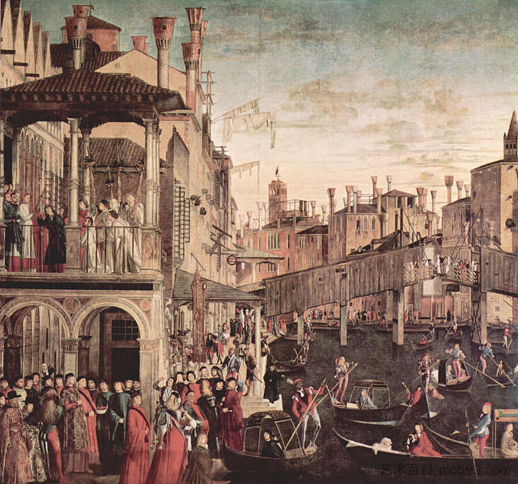 里亚托桥上真十字架遗物的奇迹 The Miracle of the Relic of the True Cross on the Rialto Bridge (1494; Italy  )，维托雷·卡尔帕乔