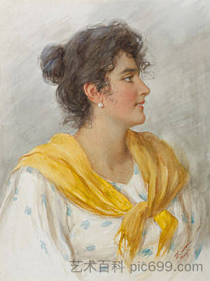 一个穿着黄色披肩的意大利女人的肖像 A portrait of an Italian woman in a yellow shawl，维托里奥·特萨里