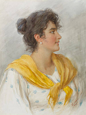 一个穿着黄色披肩的意大利女人的肖像 A portrait of an Italian woman in a yellow shawl，维托里奥·特萨里