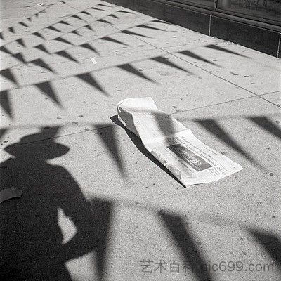 芝加哥（薇薇安的旗帜影子），1970年7月 Chicago (Vivian’s Shadow with Flags), July 1970 (1970)，薇薇安·迈尔